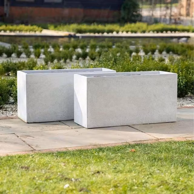 Primrose White Rectangular Fiberstone Trough Planter