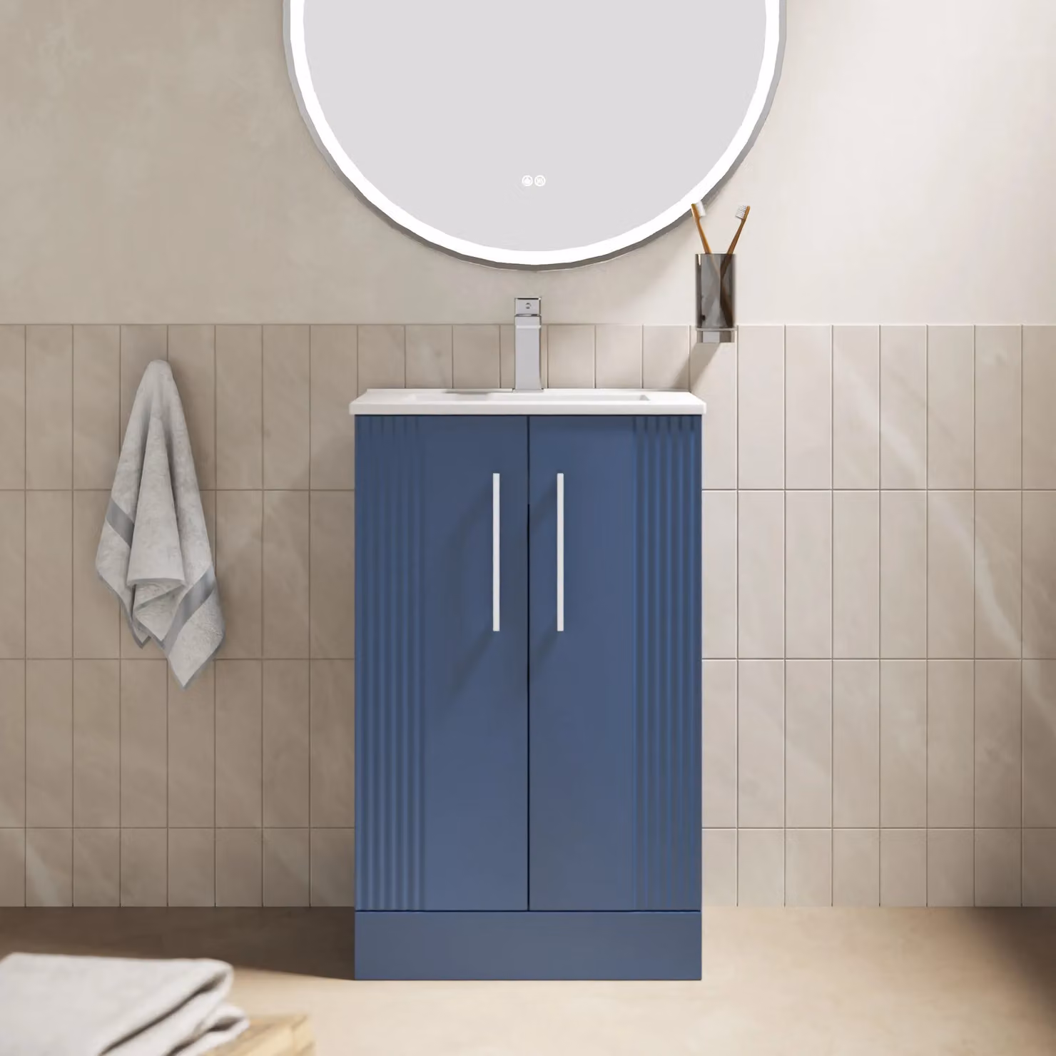 Balterley Blue Floor Standing Bathroom Vanity Unit with Rectangular Basin and Soft Close 2 Doors – 2