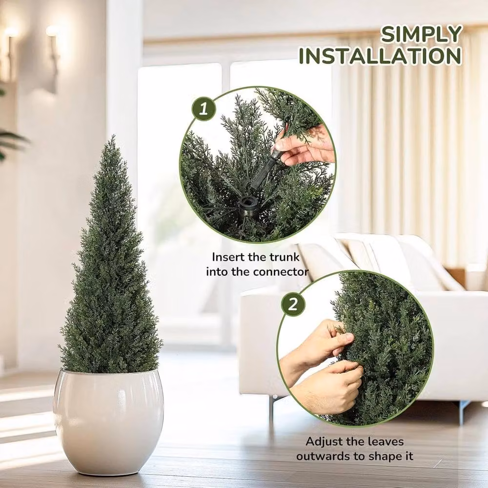VOGREX Set of 2 Green Artificial Cedar Topiary Trees, Height: 121.92 cm – 5