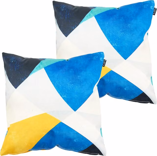 icon Set of 2 Yellow and Blue Outdoor Abstract Print Waterproof Square Polyester Cushions