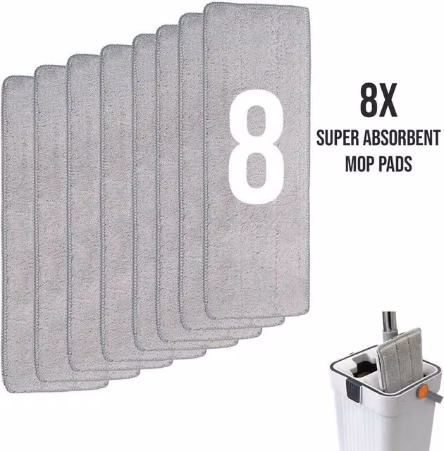 Kelvenix 8x Microfiber Replacement Mop Heads in Grey, 0.6m2 – 1