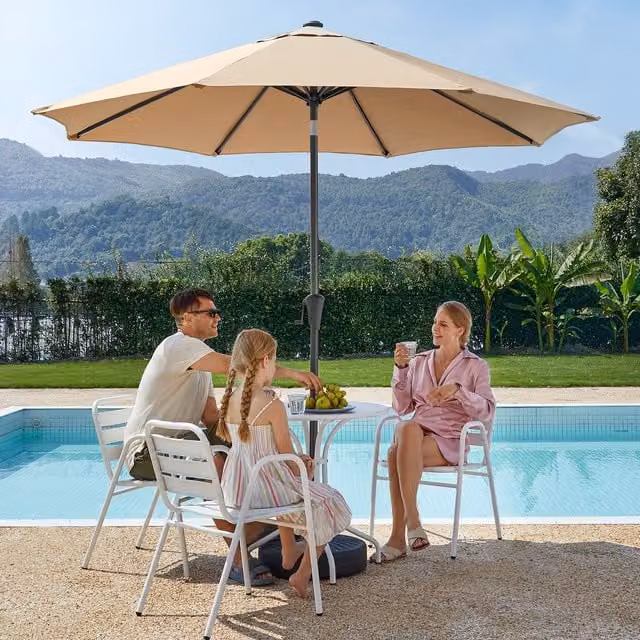 SONGMICS Garden Parasol Umbrella with Crank Handle in Beige and Orange, Diameter: 260 cm