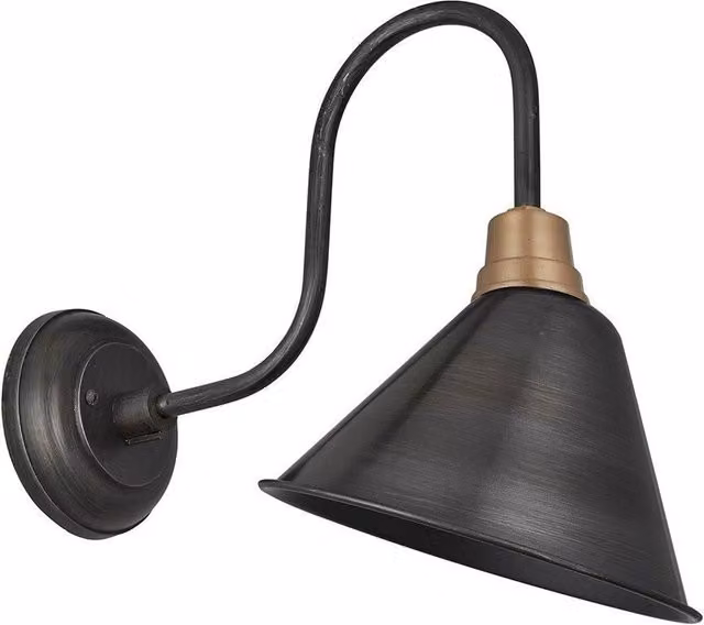 Industville Swan Neck Cone Wall Light in Dark Grey Metal, 20.32 cm
