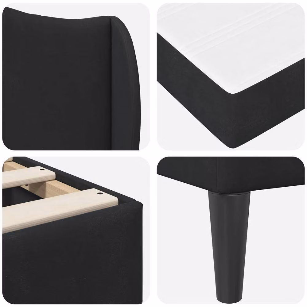 Berkfield Home Velvet Upholstered Bed Frame with Headboard in Black, W/D/H: 90 x 190 cm – 5