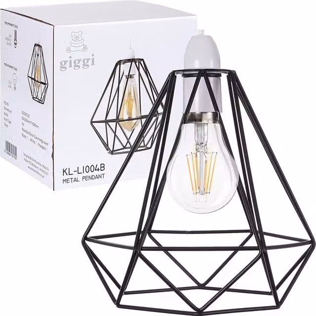 Giggi Vintage Square Metal Cage Pendant Light Shade in Black