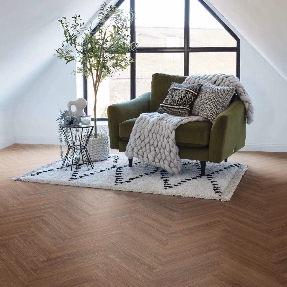 Palio Wood Effect Herringbone Glue Down Luxury Vinyl Tile in Brown, 2mm Thickness – 2