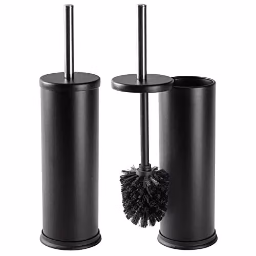 Harbour Housewares Matte Black Stainless Steel Toilet Brush and Holder Set of 2 – 1