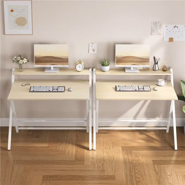 Yaheetech Foldable Computer and Laptop Desk in Beige for Small Spaces