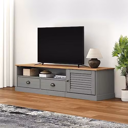 vidaXL VIGO TV Cabinet in Grey Rustic Solid Pine Wood, W: 156 cm, D: 40 cm, H: 40 cm – 2