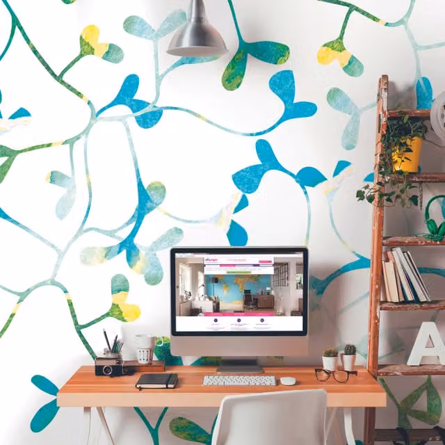 Origin Murals Watercoloured Petals Floral Wall Mural in Blue and Multicolour