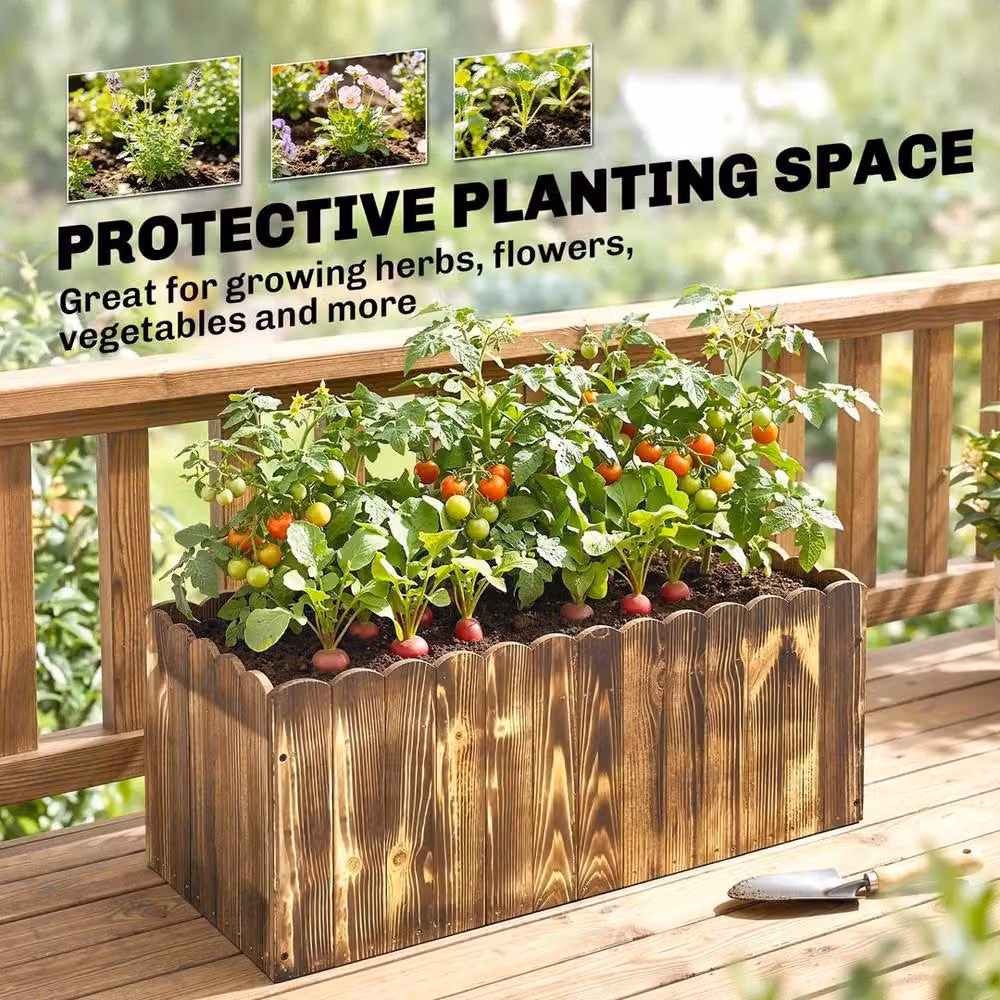 Kelvenix Brown Wooden Rectangular Raised Garden Flower Bed, 70L, W/D/H: 33 x 30 x 33 cm – 4