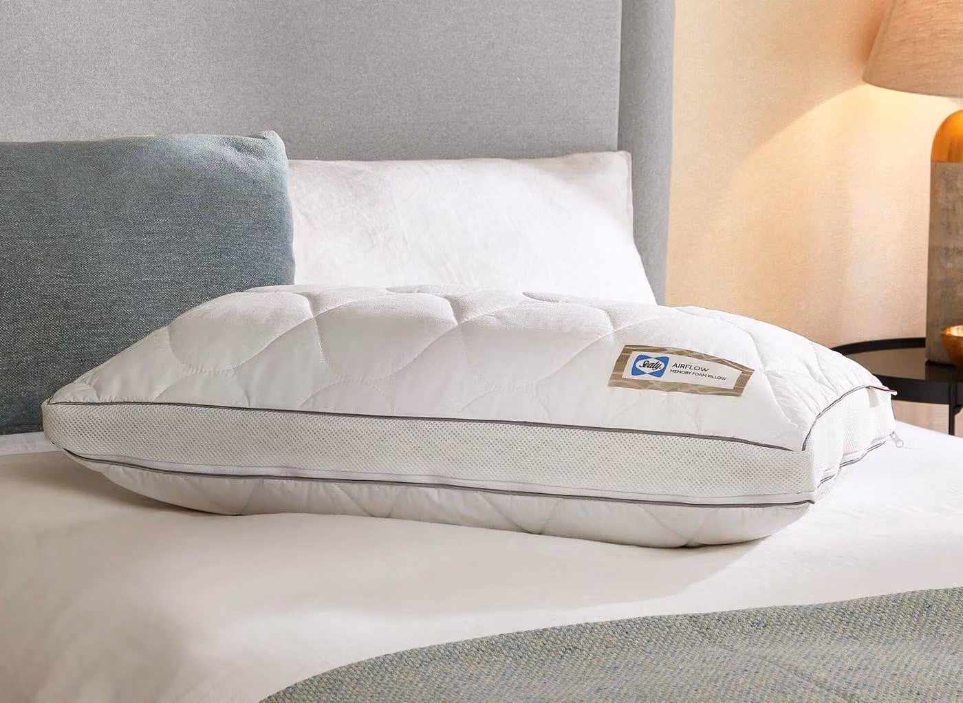 Sealy Airflow White Memory Foam Pillow with Breathable Cooling Cotton Cover