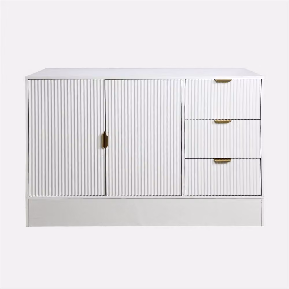 OHS Solid Ribbed Sideboard Buffet Cabinet Storage Unit in White – 2