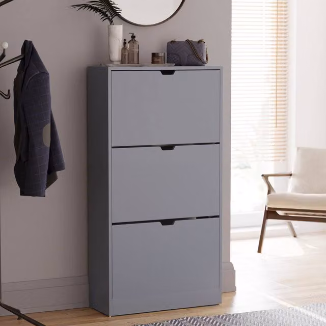 HD Designs Vida Designs Modern 3 Drawer Grey Shoe Cabinet with Tilting Compartments