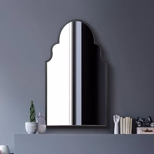 MirrorOutlet The Arcus Modern Arched Wall Mirror with Black Metal Frame, W: 104 cm, H: 61 cm