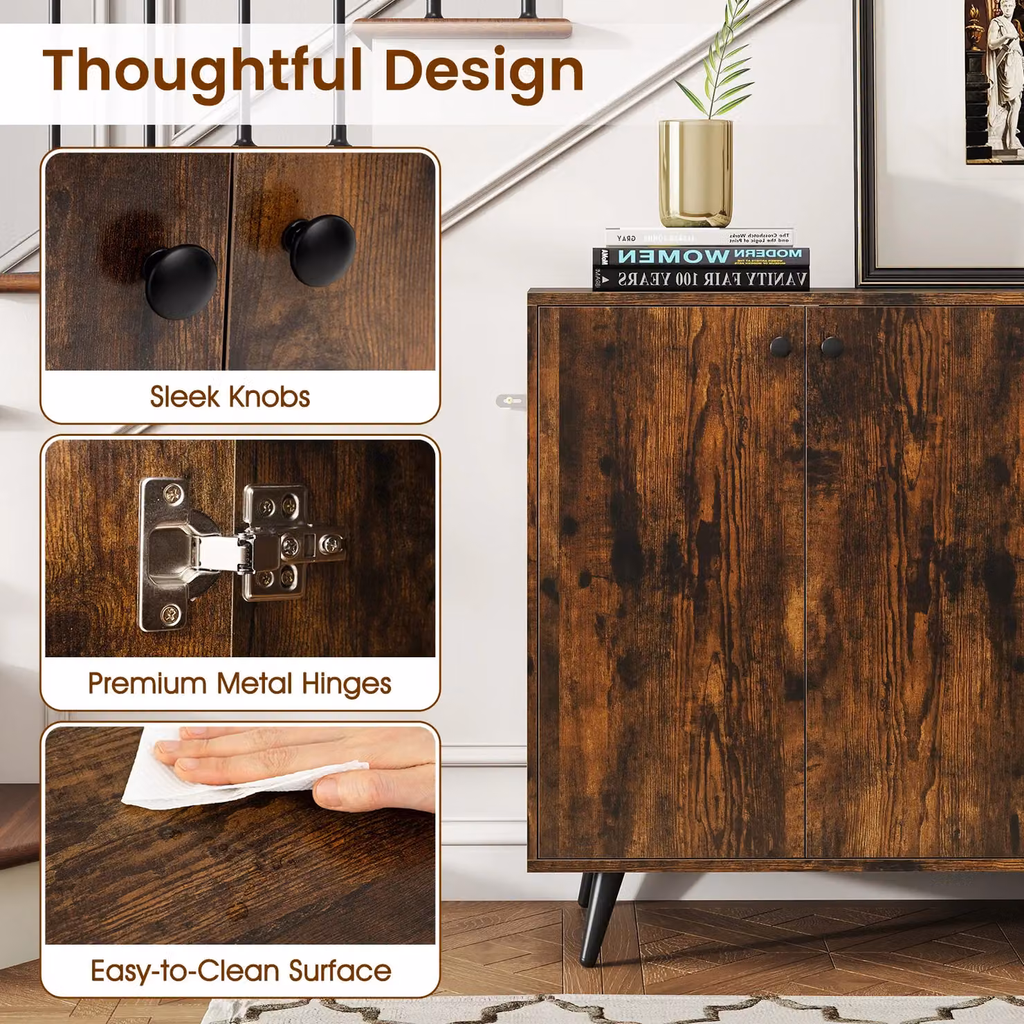 Costway Mid Century Modern 4-Door Buffet Sideboard Storage Cabinet in Brown – 5