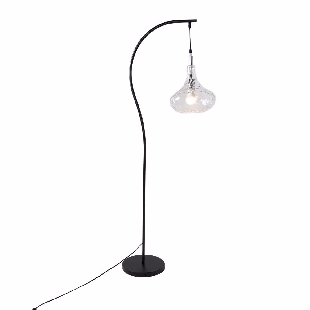 Living and Home Black Curved Arch Floor Lamp with Transparent Textured Glass Shade – 3