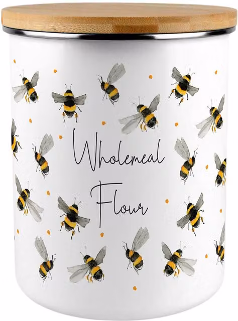 Purely Home Floral Enamel Wholemeal Flour Canister in White