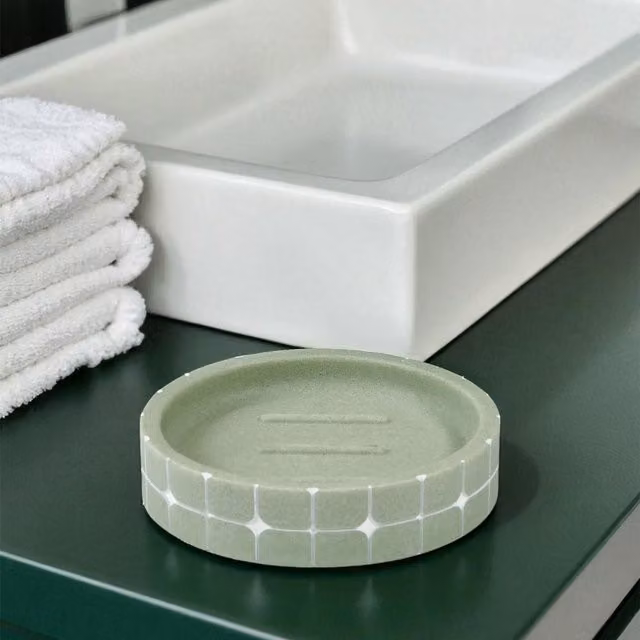 Showerdrape Mosaica Freestanding Resin Soap Dish in Green and White, W: 10.5 cm, H: 2.5 cm – 2