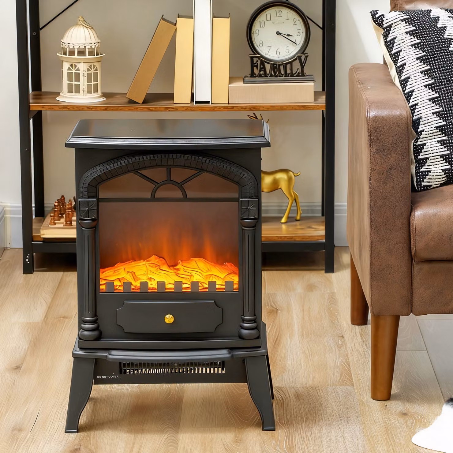 HOMCOM Electric Fireplace Stove Heater with 3D Flame Effect, 2000W, Black – 7