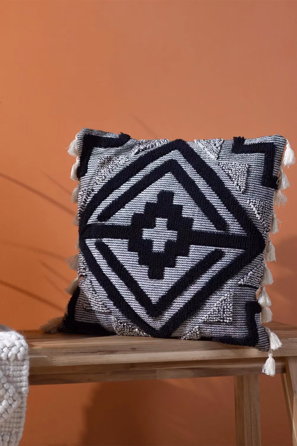 Furn Kalai Black Geometric Woven Cotton Square Cushion, W/D/H: 45 x 45 x 45 cm – 4