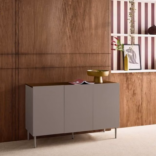 sweeek Modern 3-Door Sideboard in Grey and Walnut with Metal and MDF Construction, W: 120 cm – 1