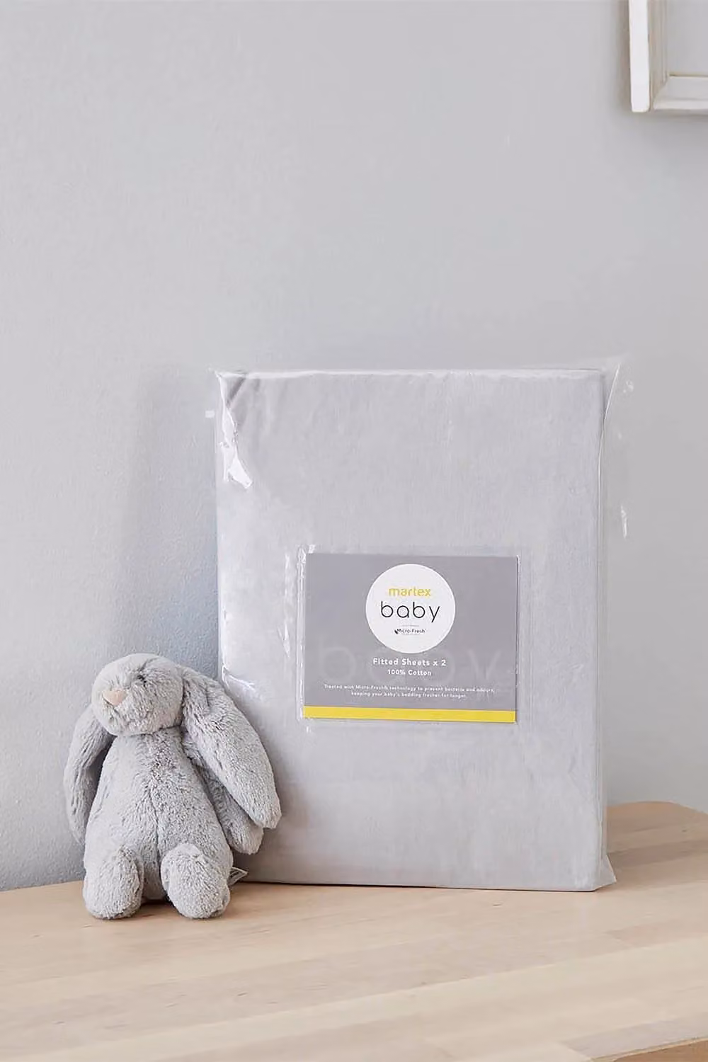 Martex Baby Grey and White Crib Fitted Bed Sheet Twin Pack, 100% Cotton Jersey, Allergy Friendly and Antibacterial, W/D/H: 85.5 x 36 x 10.5 cm