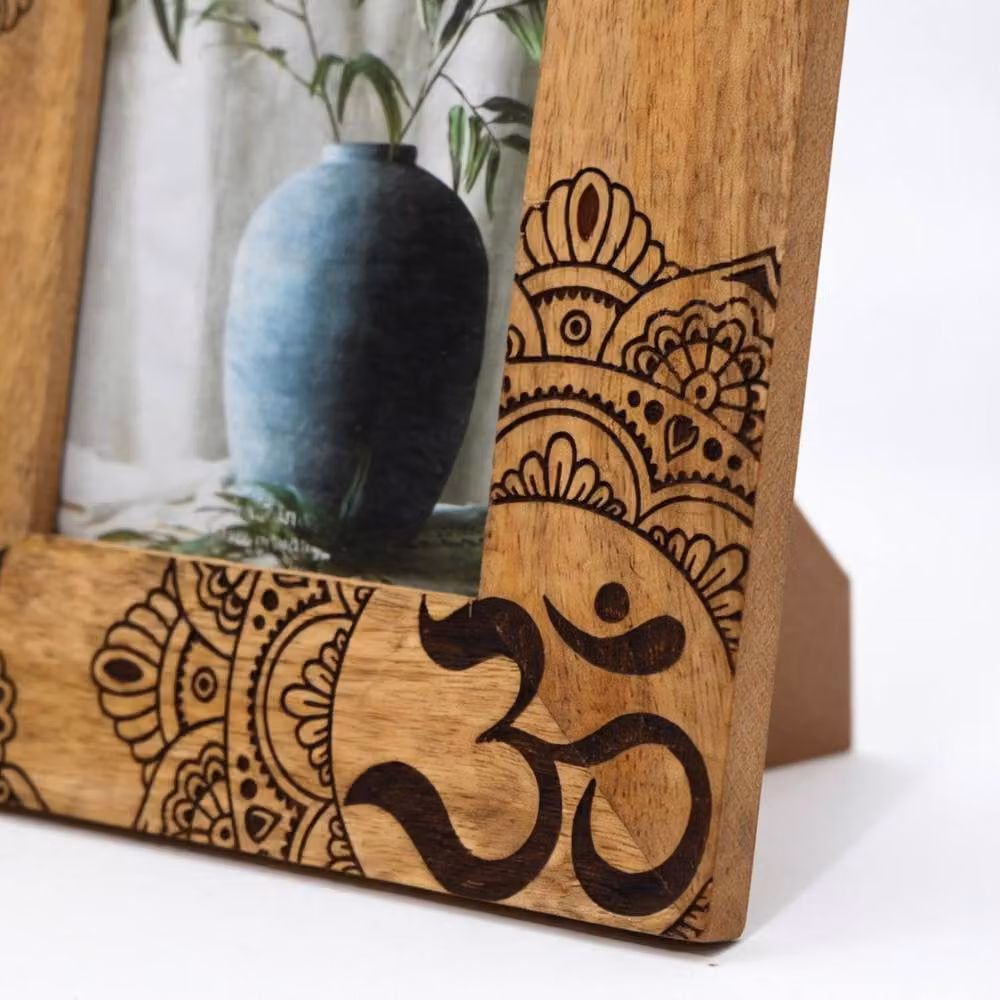 KDMD Large Rectangular Mango Wood Picture Frame with Ethnic Mandala Design in Black and Brown, W/H: 13 x 18 cm – 2