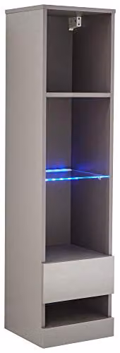 GFW Galicia Grey Wall Mounted Tall Shelf Unit with Integrated LED Lighting and High Gloss Fronts – 3