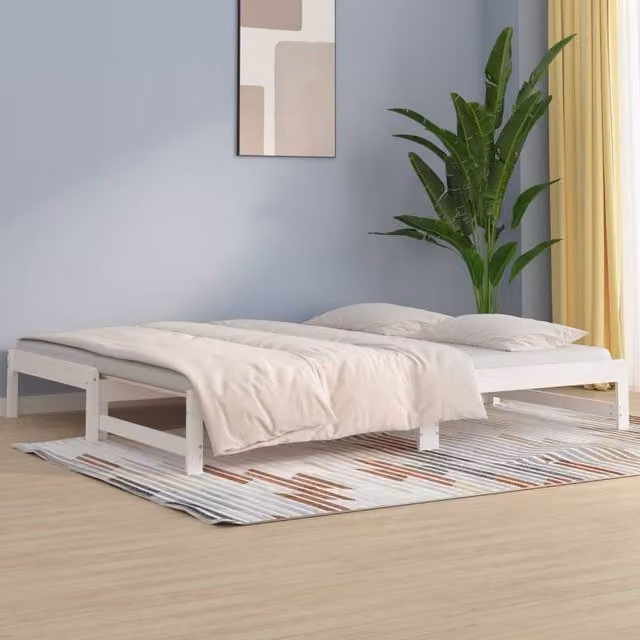Berkfield Home White Rustic Solid Wood Pine Pull-out Day Bed, W/D/H: 160 x 200 x 80 cm