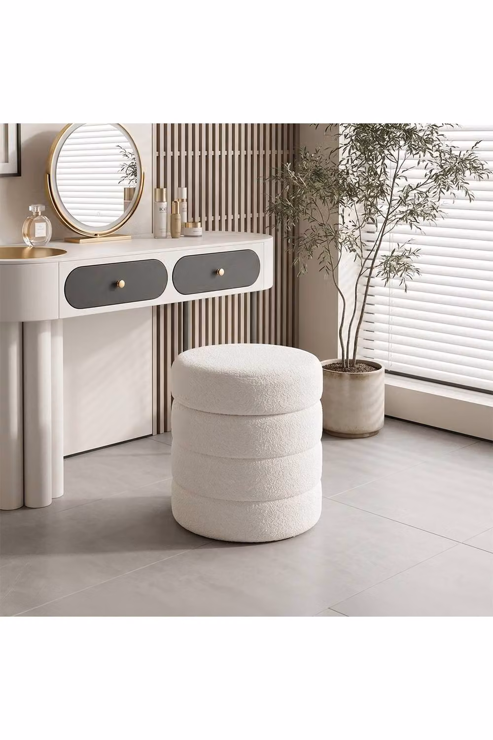 Living and Home Teddy Fleece Upholstered Storage Ottoman in White – 2