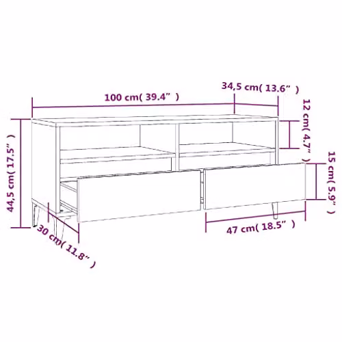 vidaXL TV Cabinet in Brown Sonoma Oak, W: 100 cm, D: 44.5 cm, H: 44.5 cm – 2