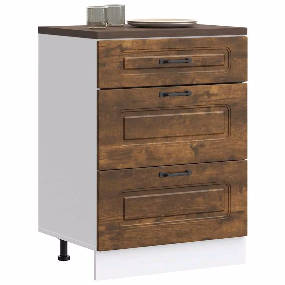Berkfield Home Kalmar Kitchen Base Cabinet in Smoked Oak Brown Engineered Wood, H: 81.5 x W: 60.0 x D: 46.0 cm – 2