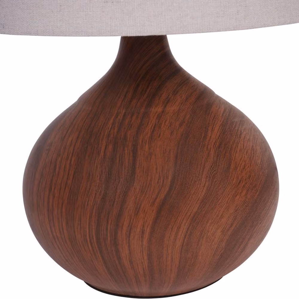 Libra Interiors Ashford Brown Wood Effect Ceramic Table Lamp with Fabric Shade, H 42 cm, W 28 cm – 2