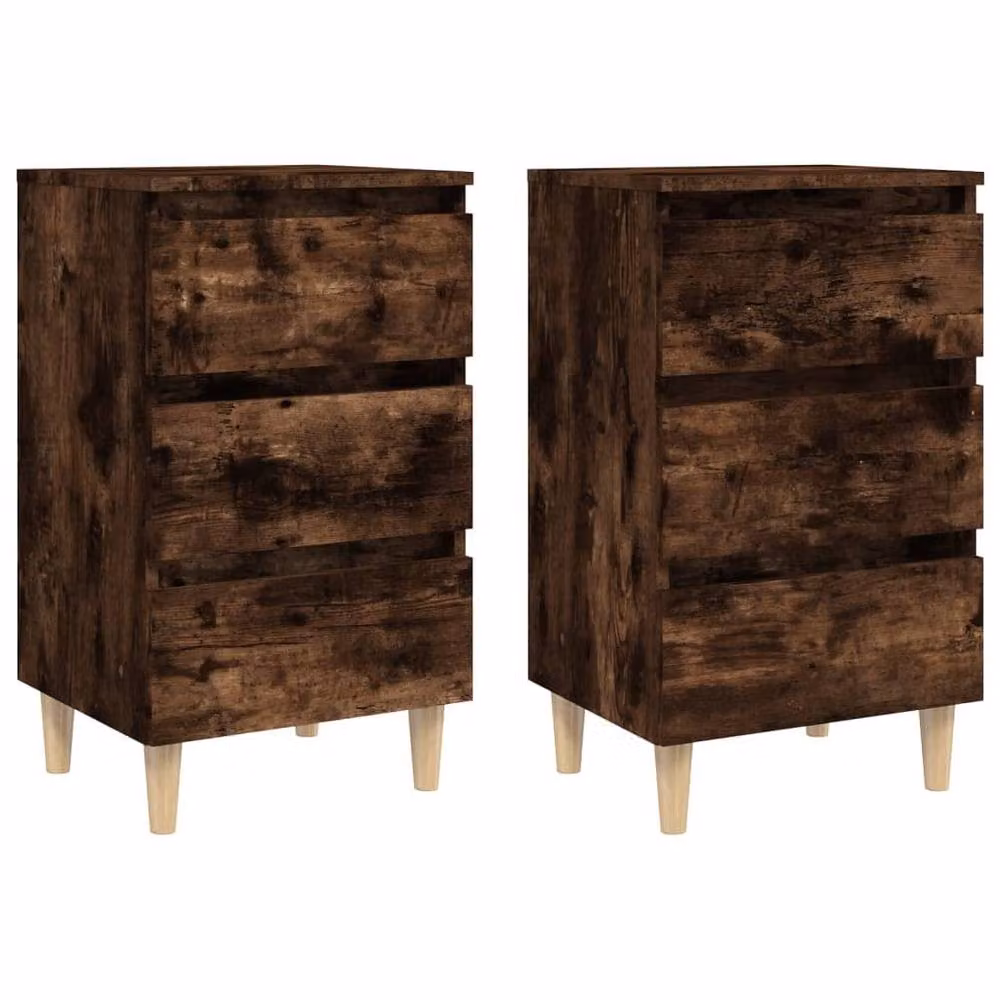 Berkfield Home Sturdy Bedside Cabinets with Solid Wood Legs, 2 Pack, Smoked Oak Brown, W: 40 cm, D: 35 cm, H: 69 cm – 2