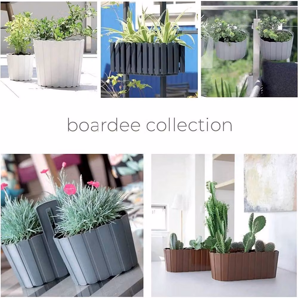 FLAVORA Grey Plastic Plant Pot Trough Planter Tub – 3