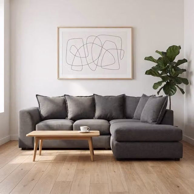 Abakus Direct Dexter Relaxed Linen Corner Sofa, Right Facing with Plush Chaise, Grey