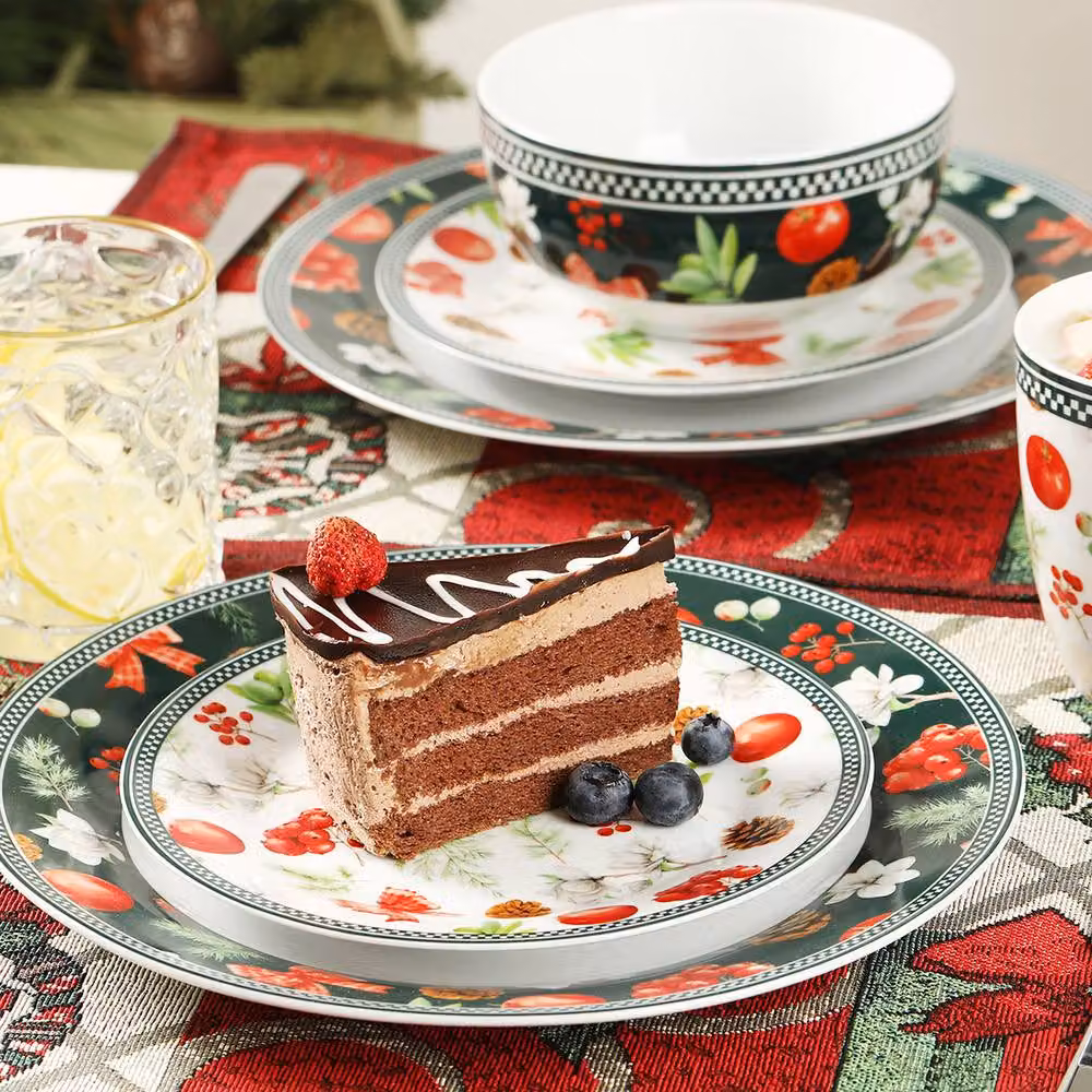 Simpa Christmas Flora Orchard 24-Piece Multicolour Ceramic Dinner Set – 9