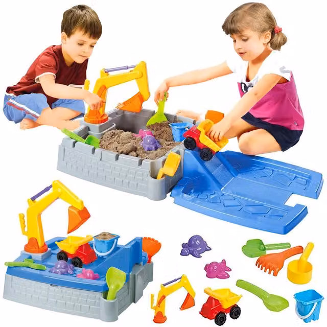 The Magic Toy Shop 2-in-1 Sand and Water Play Table with Accessories in Grey
