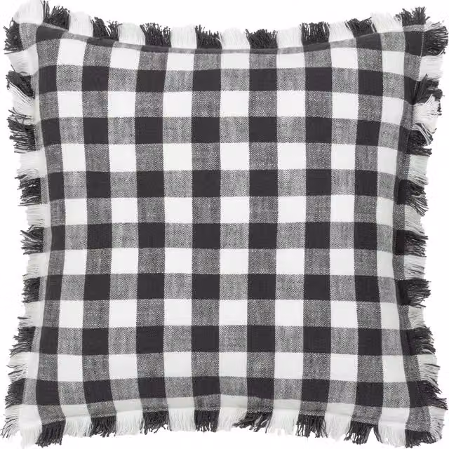 Make it a Home Barton Check Fringed Feather Rich Square Cushion in Black