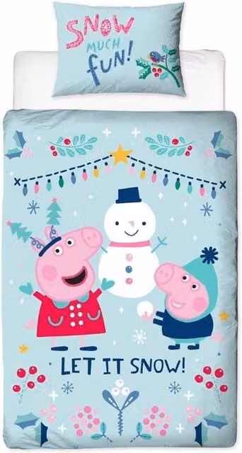 Peppa Pig Reversible Blue Polycotton Duvet Cover and Pillowcase Set W/D/H: 90 x 190 cm