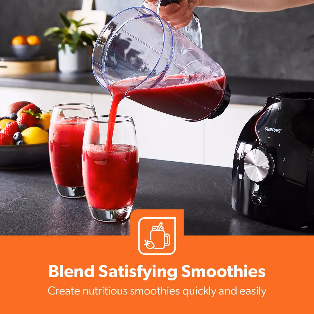 Geepas 600W Multifunctional Blender with 1.8L Jar and Spice Grinder in Black – 6