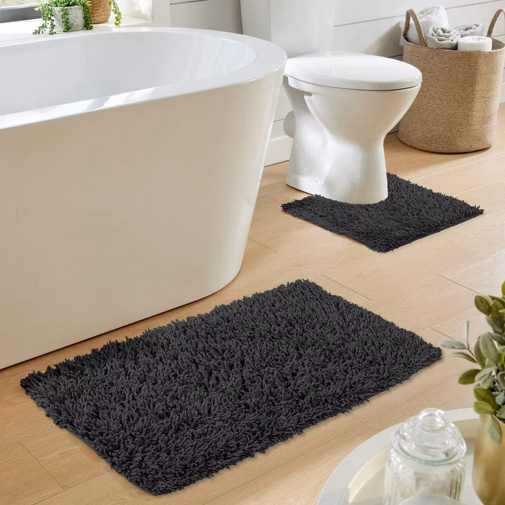 New Edge Blinds Como Bath Mat and WC Pedestal Mat Set in Black – 2