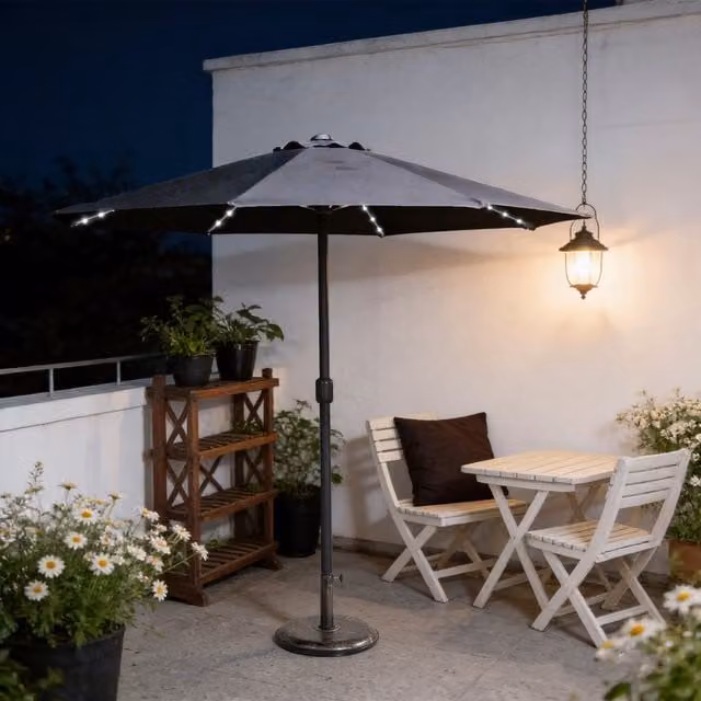 Abrihome Grey Patio Umbrella with Double Vent and Crank Handle, Diameter: 250 cm