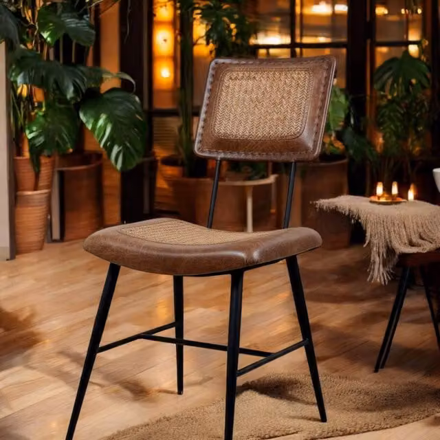 Minster Stylish Living Ltd Brown Leather Mid-Century Dining Chair W: 40 cm, D: 40 cm, H: 87 cm