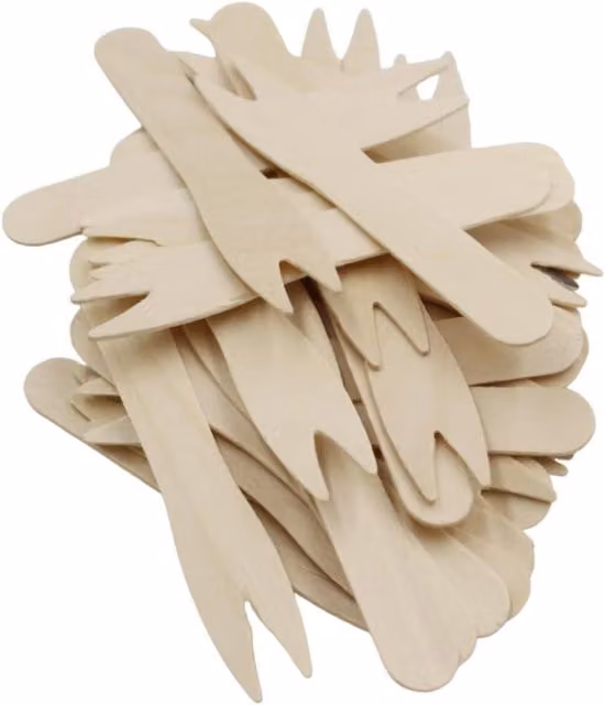 ECONX 1000 Pieces Disposable Birchwood Chip Forks in Natural Brown Matte Finish