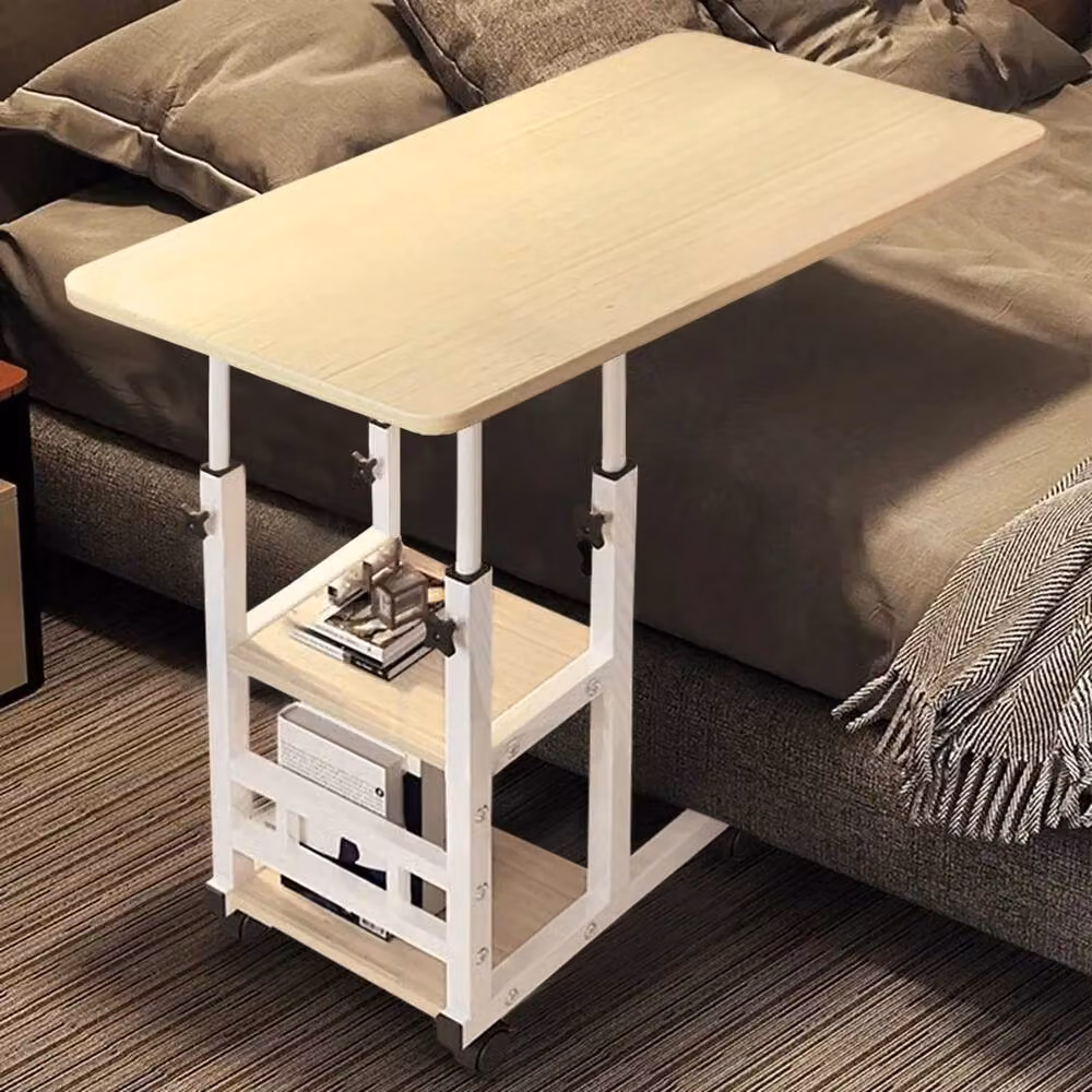 EONLION Foldable Mobile Over Bed Table in Brown with Height Adjustable Top and Castors, Width: 100 cm – 3