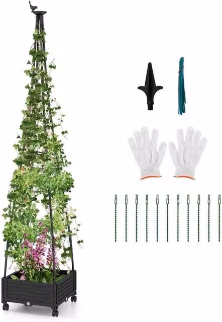 NESTLUNE Black Garden Obelisk Trellis Tomato Cage Support Tower – 1