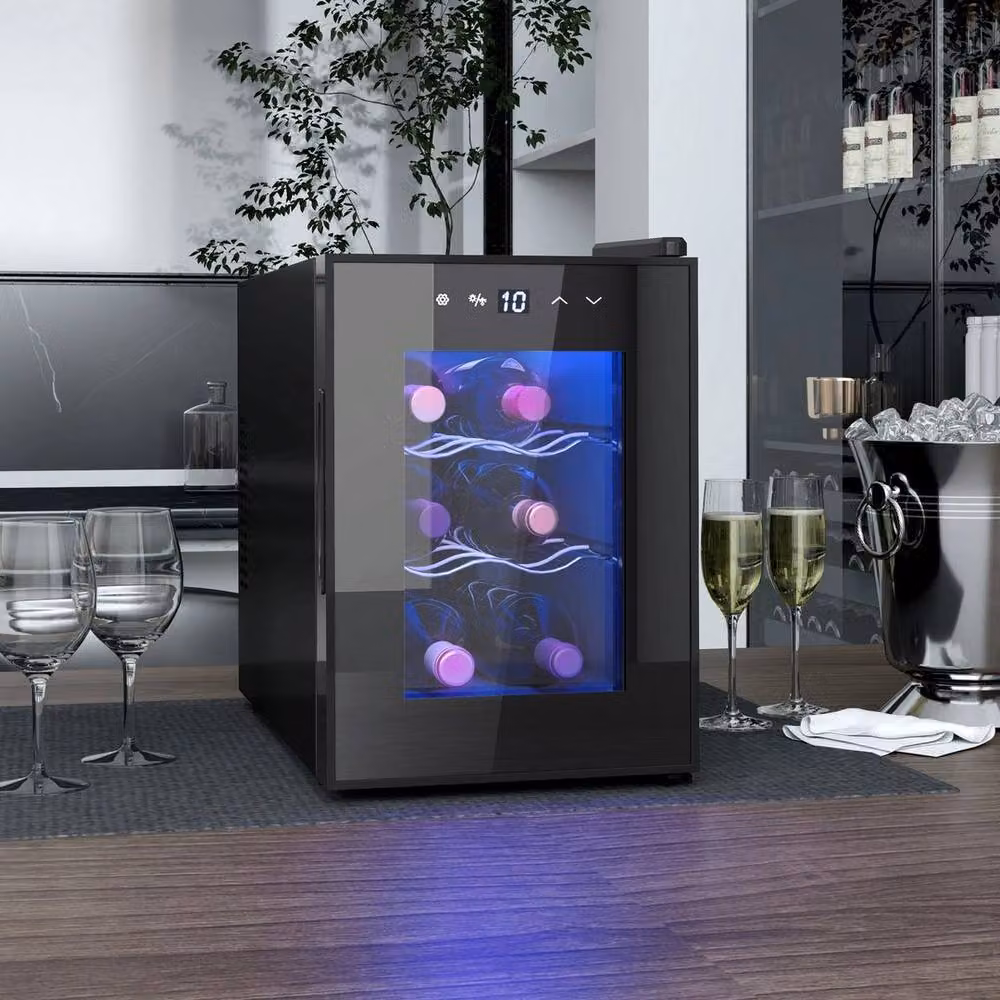 PAWNORA Mini Countertop Wine Fridge with Glass Door, 6 Bottle Capacity, Black – 3