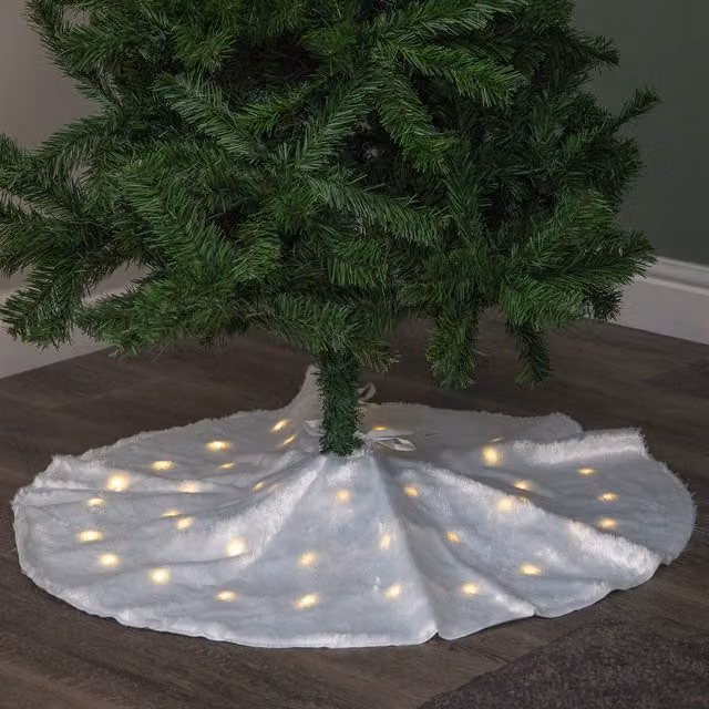 Samuel Alexander 90cm White Fur Fabric Christmas Tree Skirt with USB Powered LED Lights – 3